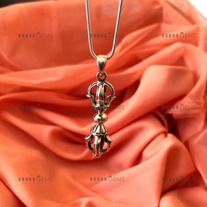 Individually Hand-crafted Silver Vajra pendant with Silver Necklace.