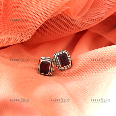 Individually Hand-crafted Pair of Garnet Gemstone Silver Studs.
