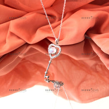 Load image into Gallery viewer, Individually Hand-crafted Moonstone Gemstone Silver Key Shaped Pendant Necklace.