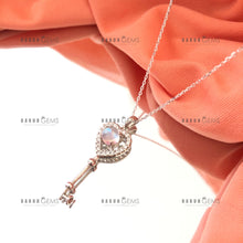 Load image into Gallery viewer, Individually Hand-crafted Moonstone Gemstone Silver Key Shaped Pendant Necklace.