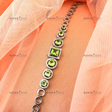 Load image into Gallery viewer, Individually Hand-crafted Peridot Gemstone Silver Bracelet surrounded by Cubic Zirconia & Rhodium.