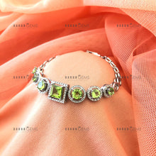 Load image into Gallery viewer, Individually Hand-crafted Peridot Gemstone Silver Bracelet surrounded by Cubic Zirconia & Rhodium.