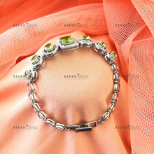 Load image into Gallery viewer, Individually Hand-crafted Peridot Gemstone Silver Bracelet surrounded by Cubic Zirconia & Rhodium.