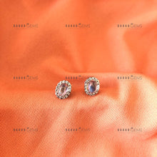 Load image into Gallery viewer, Individually Hand-crafted Pair of Moonstone Gemstone Studs surrounded by Cubic Zirconia & Rhodium.