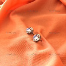 Load image into Gallery viewer, Individually Hand-crafted Pair of Moonstone Gemstone Studs surrounded by Cubic Zirconia & Rhodium.