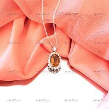 Load image into Gallery viewer, Individually Hand-crafted Silver Citrine Gemstone Pendant Necklace surrounded by Cubic Zirconia & Rhodium.