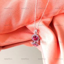 Load image into Gallery viewer, Individually Hand-crafted Silver Pink Topaz Gemstone Pendant Necklace surrounded by Cubic Zirconia & Rhodium.