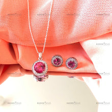 Load image into Gallery viewer, Individually Hand-crafted Silver Pink Topaz Gemstone Pendant Necklace surrounded by Cubic Zirconia & Rhodium.