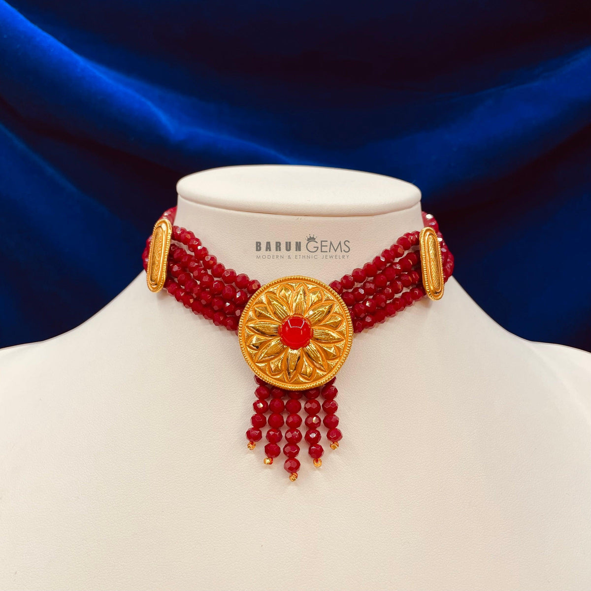 Red stone choker necklace discount