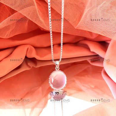 Individually Hand-crafted Rose Quartz Gemstone Silver Pendant with Silver Necklace.