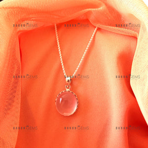 Individually Hand-crafted Rose Quartz Gemstone Silver Pendant with Silver Necklace.