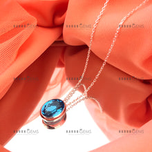 Load image into Gallery viewer, Individually Hand-crafted Silver Swiss Blue Topaz Gemstone Pendant with Silver Necklace.
