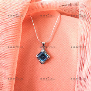 Individually Hand-crafted Swiss Blue Topaz Gemstone Silver Pendant with Silver Necklace.