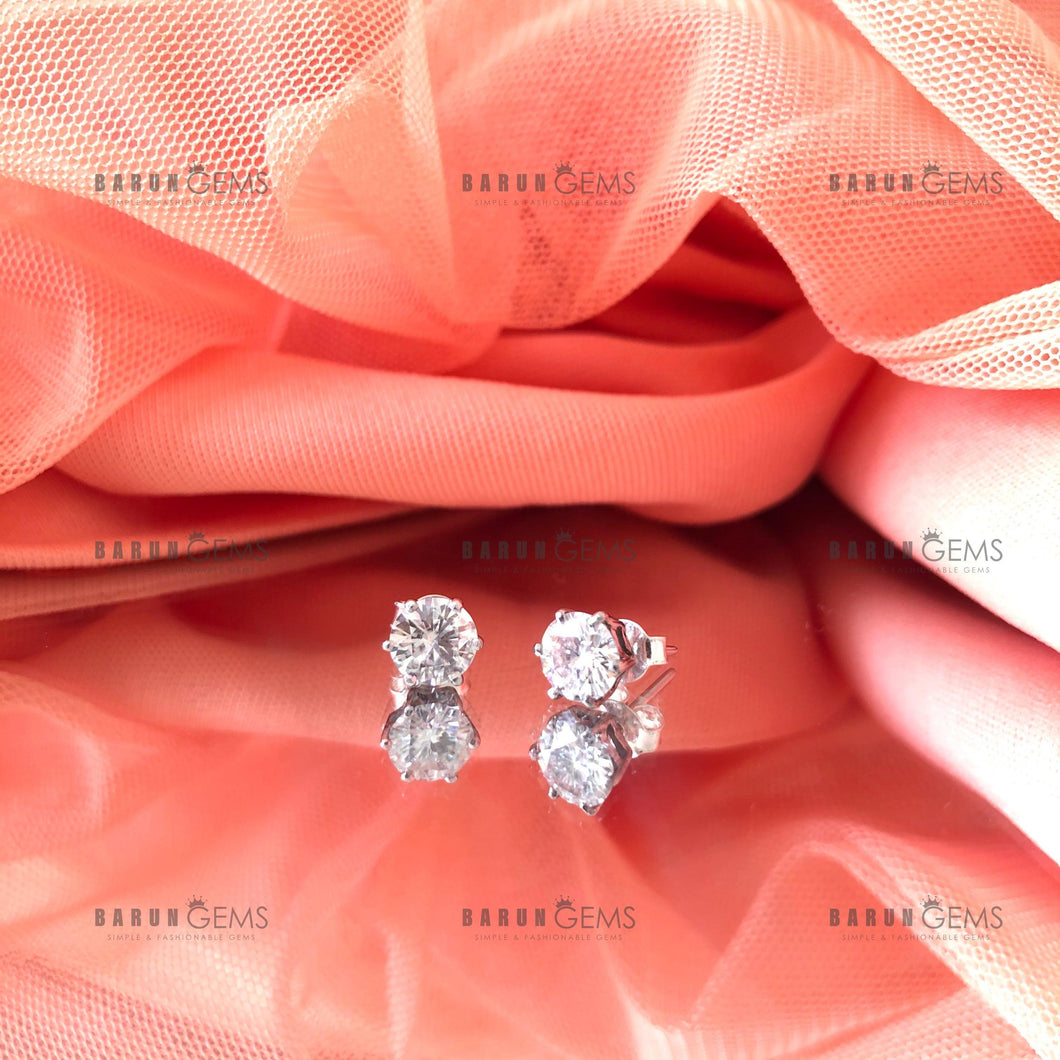 Individually Hand-crafted Pair of  Moissanite Gemstone Silver Studs.