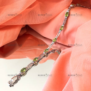 Individually Hand-crafted Peridot Gemstone Silver Bracelet.