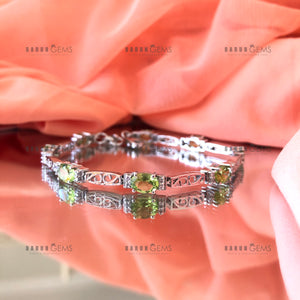Individually Hand-crafted Peridot Gemstone Silver Bracelet.