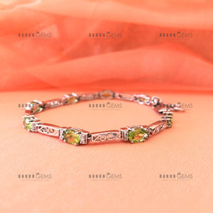 Individually Hand-crafted Peridot Gemstone Silver Bracelet.