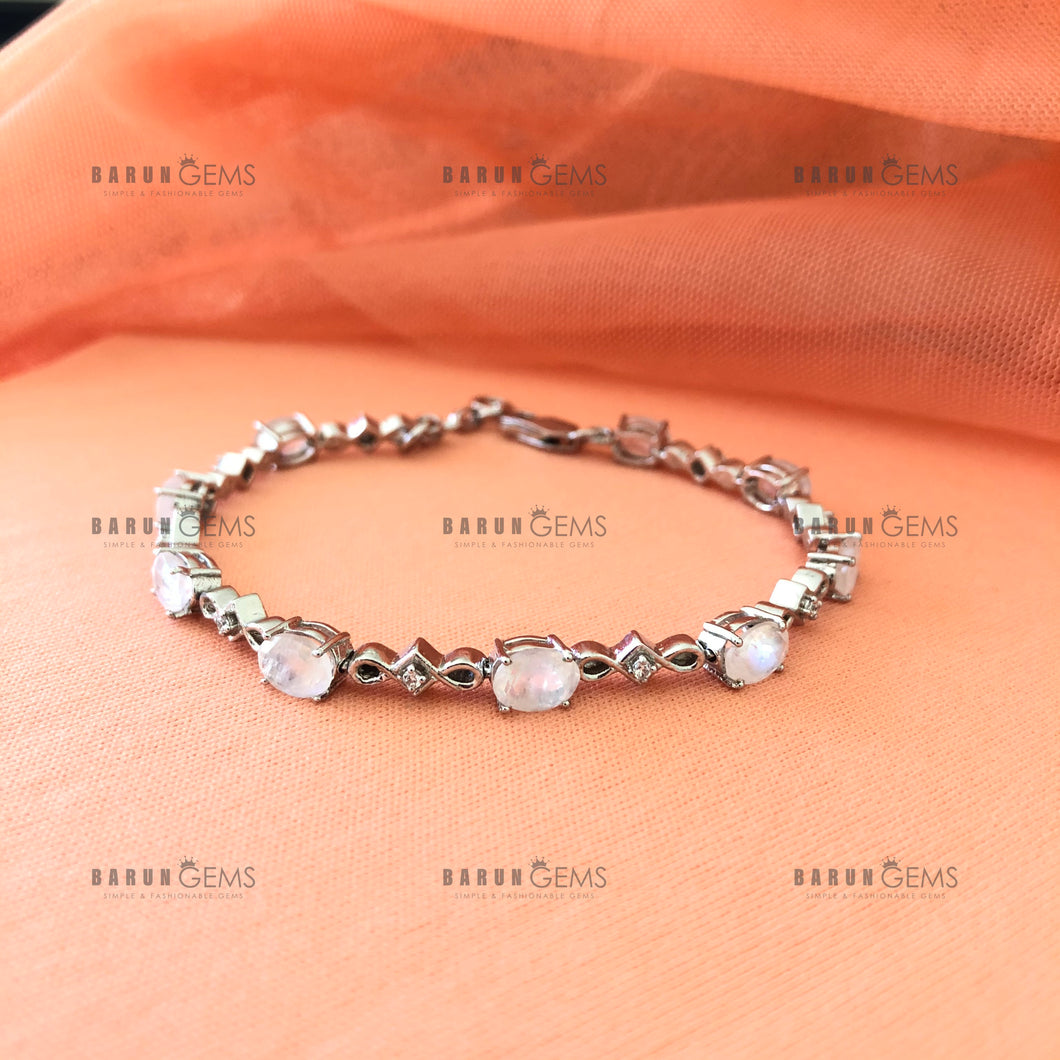 Individually Hand-crafted Moonstone Gemstone Silver Bracelet.