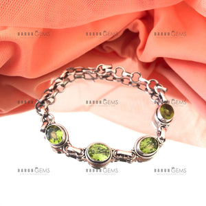 Individually Hand-crafted Peridot Gemstone Silver Bracelet.