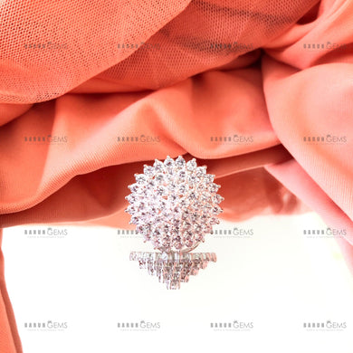 Hand-crafted Traditional Nepali Silver Ring with Sparkly Cubic Zirconia Stones in Flower Shape.