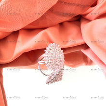 Load image into Gallery viewer, Hand-crafted Traditional Nepali Silver Ring with Sparkly Cubic Zirconia Stones in Flower Shape.
