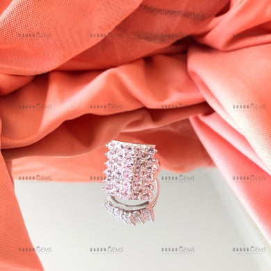 Hand-crafted Traditional Nepali Silver Shield Ring with Clear Sparkly Cubic Zirconia Stones.