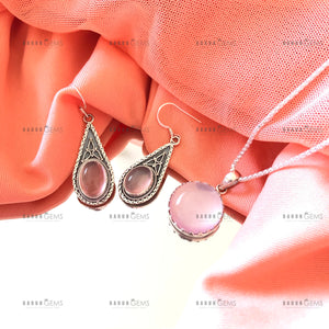 Individually Hand-crafted Pair of Silver Rose Quartz Gemstone Earrings.