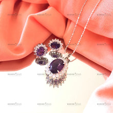 Load image into Gallery viewer, Individually Hand-crafted Silver Amethyst Gemstone Pendant Necklace surrounded by Cubic Zirconia &amp; Rhodium.
