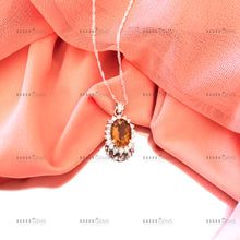 Load image into Gallery viewer, Individually Hand-crafted Silver Citrine Gemstone Pendant Necklace surrounded by Cubic Zirconia &amp; Rhodium.
