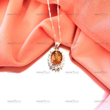 Load image into Gallery viewer, Individually Hand-crafted Silver Citrine Gemstone Pendant Necklace surrounded by Cubic Zirconia &amp; Rhodium.
