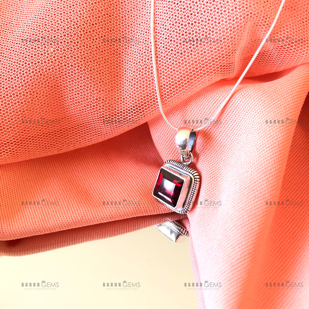 Individually Hand-crafted Silver Garnet Gemstone Pendant Necklace.