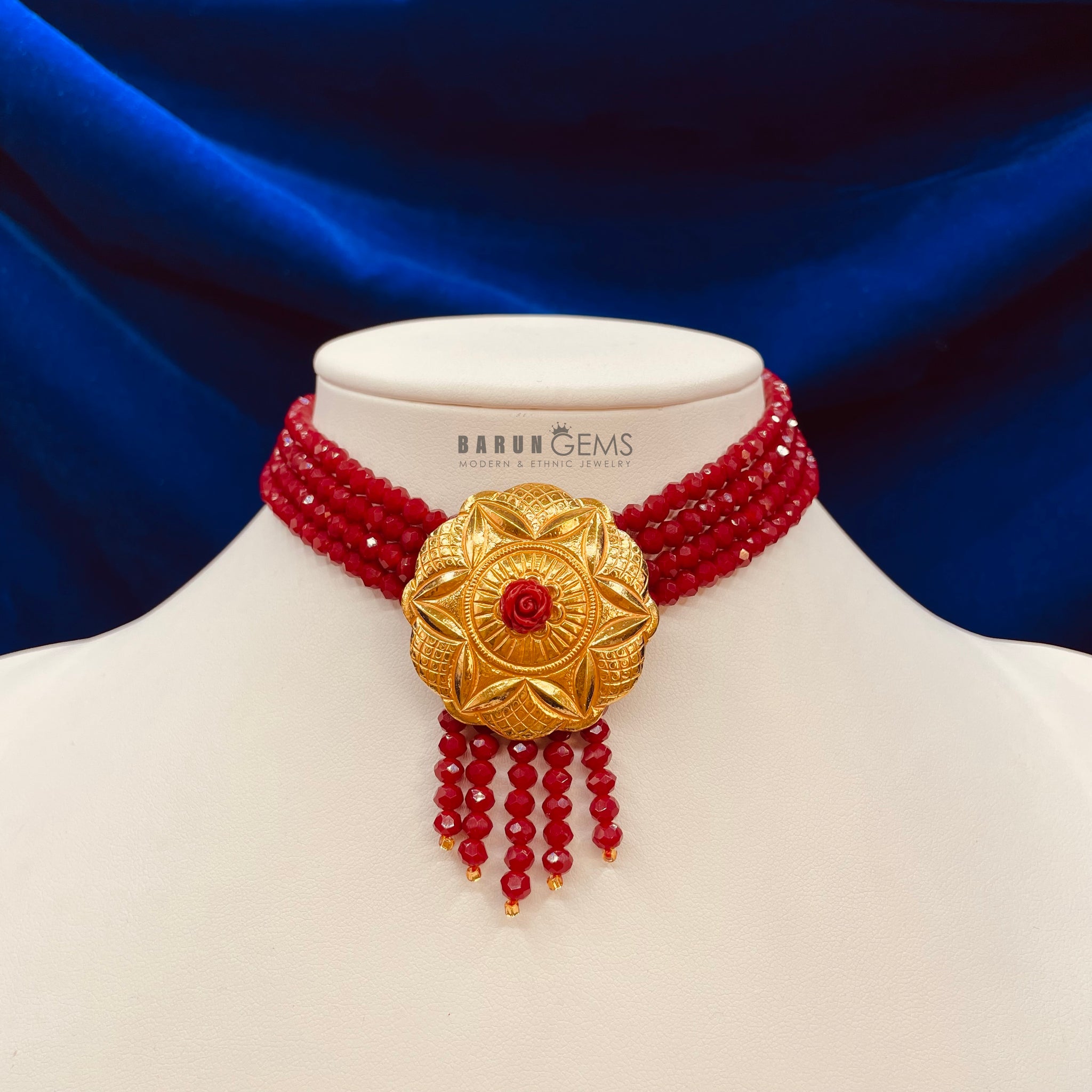 Red Choker with fringe Barun Gems